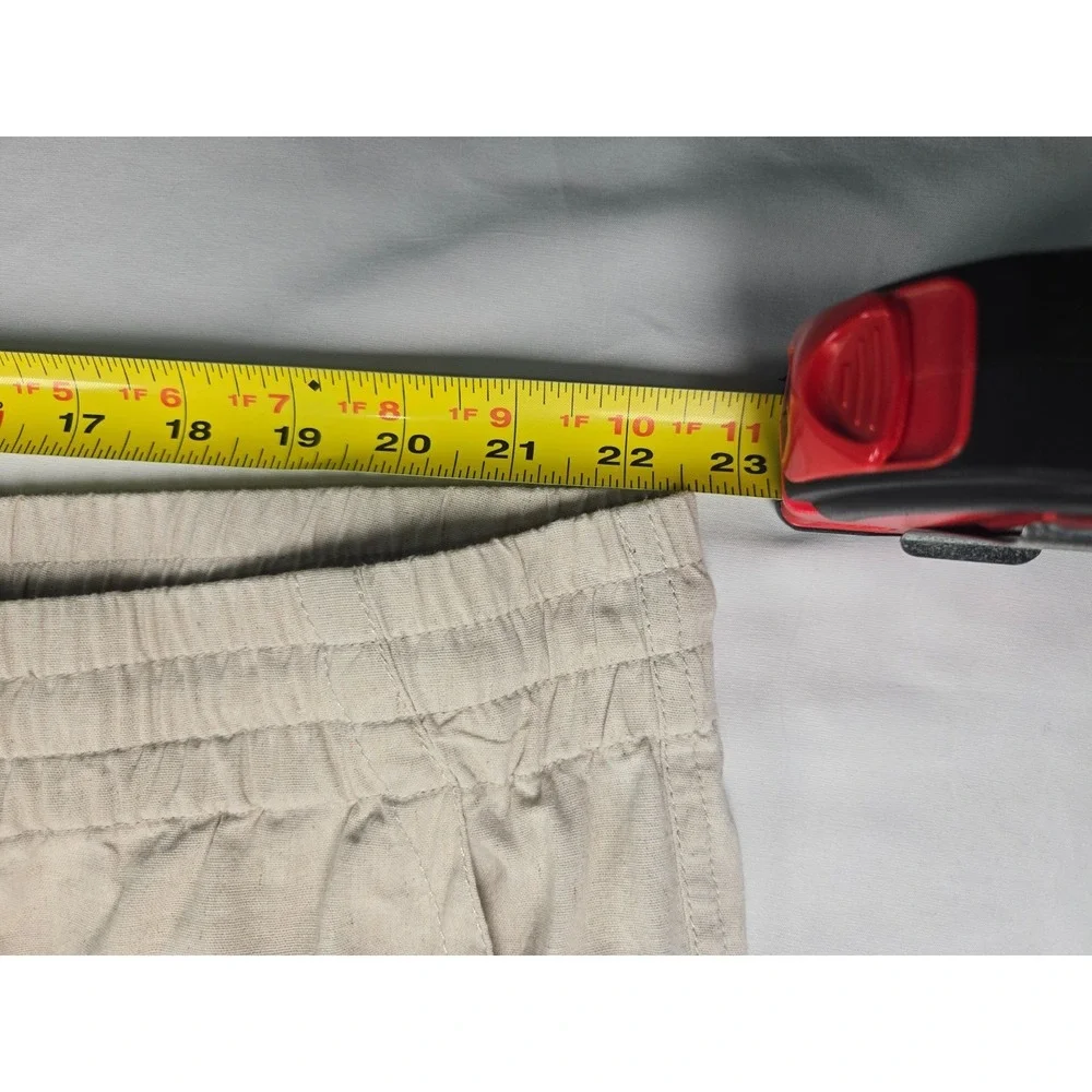 Catherines Womens 3X 26/28W Linen Blend Crop Pants Beige Pull On‎ Elastic Waist